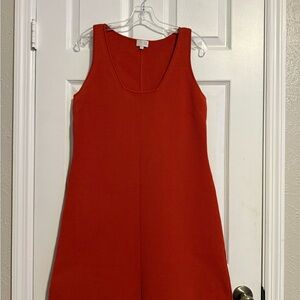 TSE Red Orange Sheath Sleeveless Cotton Blend Dress Size Large EUC